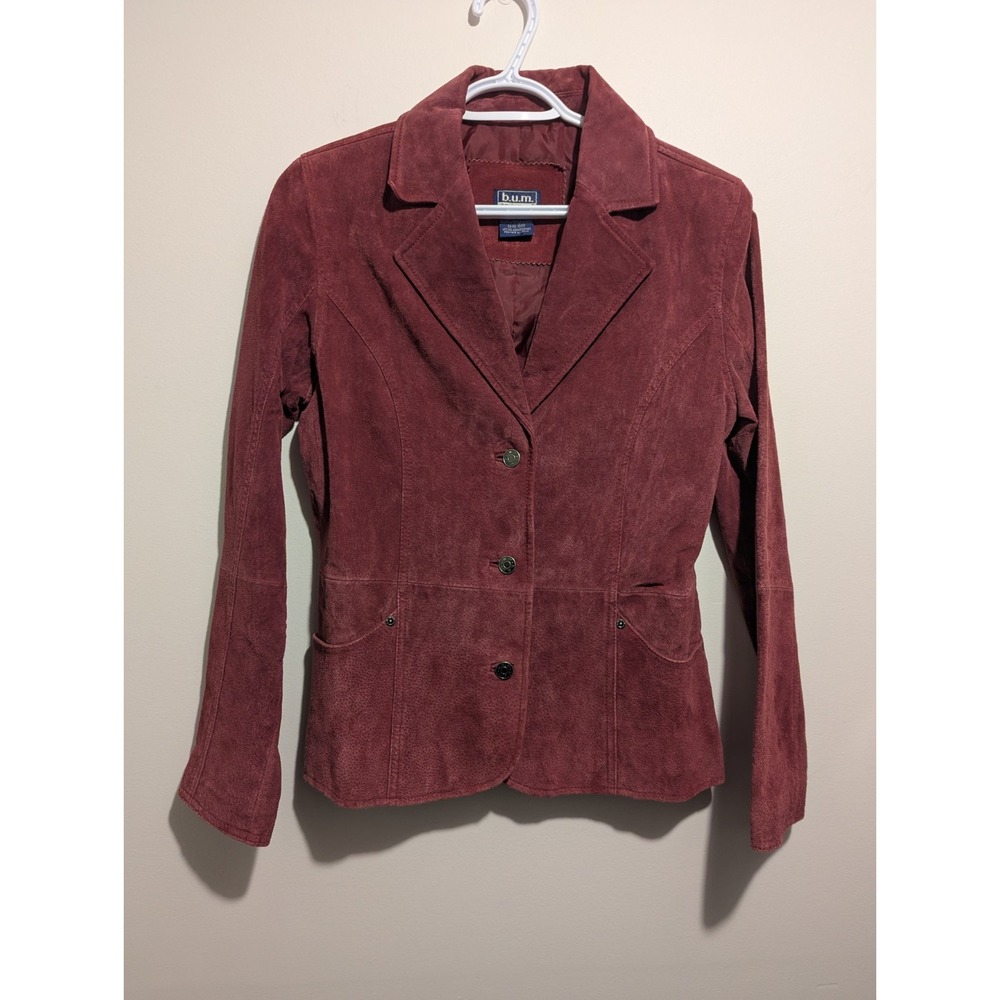 Vintage 90s b.u.m. Equipment Womens Red Leather Suede Lined Jacket Blazer Size S